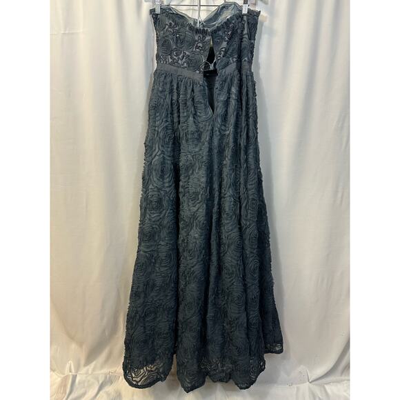 Adrianna Papell Collection Ball Gown Steel Blue Tulle Rosette Dress DAMAGE 10 - Picture 8 of 11